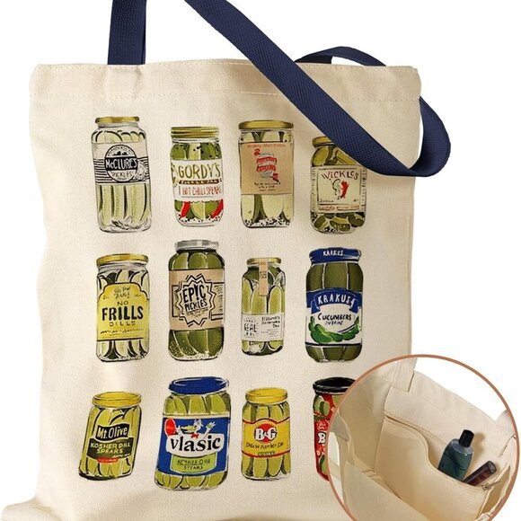 Handbags - Aesthetic Canvas Tote Bag with Inner Pocket for Women, Cloth Cotton Totes Bag wi